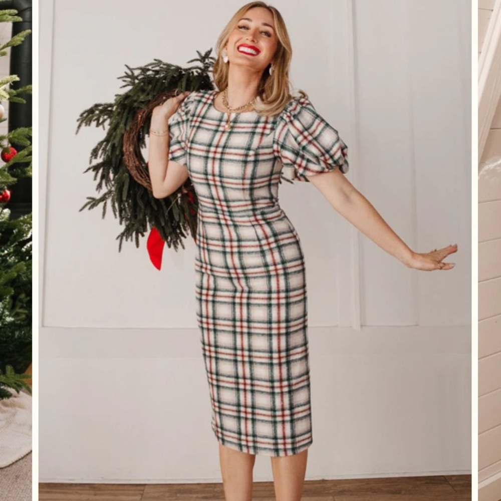 Ivy City Co Plaid Dress in Red, Green, and Cream - Picture 3 of 3